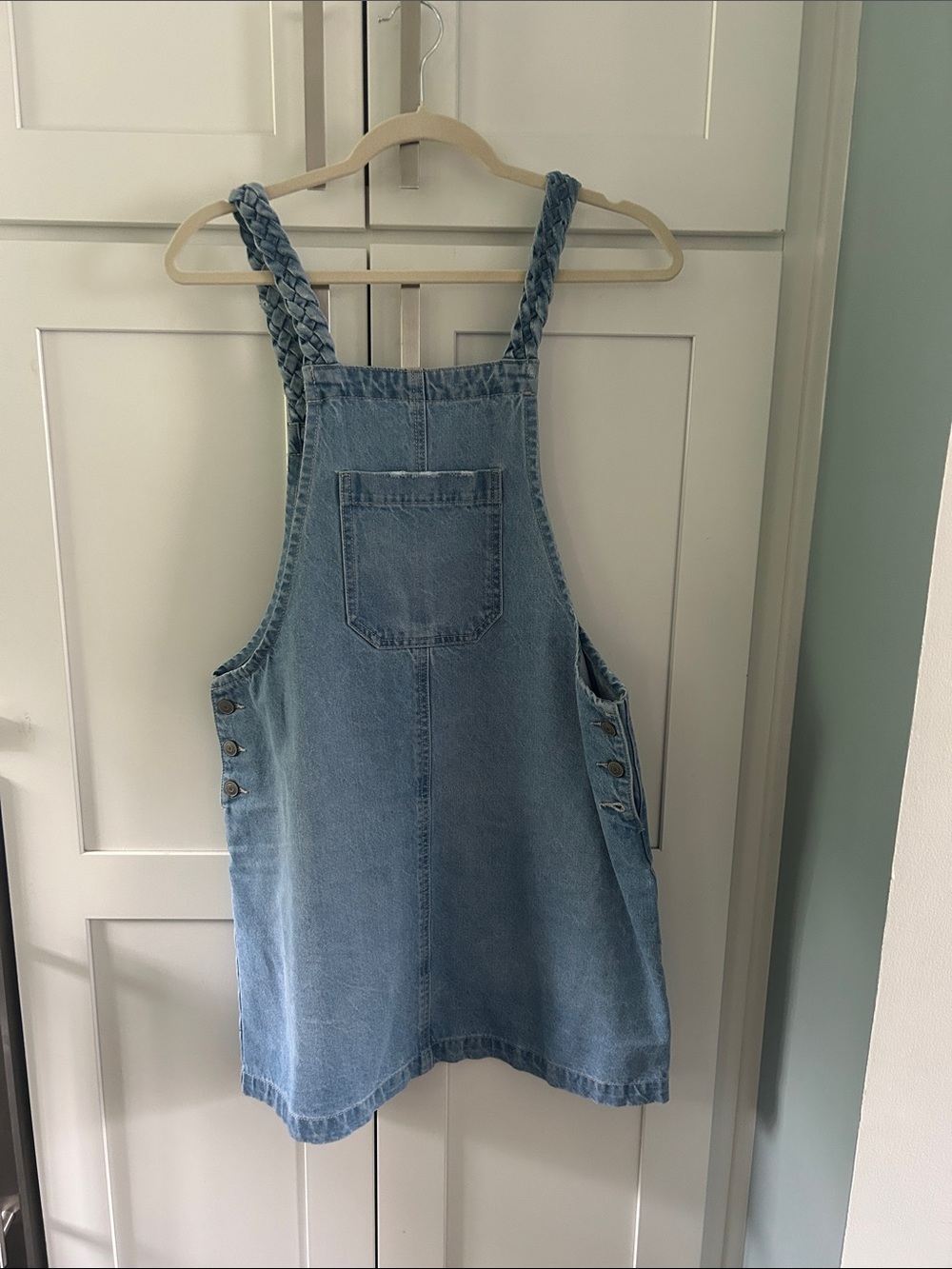 Celebrity Pink Light Blue Braided-Strap Denim Overall Dress